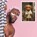 Ver imagem 1 de Quadro Divertido para Banheiro - Boizinho 45x34cm - com Vidro:moldura Preta