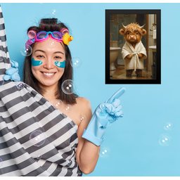 Quadro Divertido para Banheiro - Boizinho 45x34cm - com Vidro:moldura Preta - 2 Quadro Divertido para Banheiro - Boizinho 45x34cm - com Vidro:moldura Preta - 2