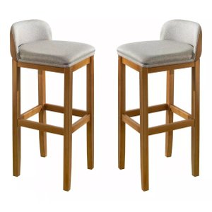 Lançamento! Banqueta Estofada Sala Jantar Madeira Maciça Kit 2 Un Alto Padrão Cozinha Ilha de Luxo