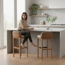 Ver imagem 3 de Lançamento! Banqueta Estofada Sala Jantar Madeira Maciça Kit 2 Un Alto Padrão Cozinha Ilha de Luxo