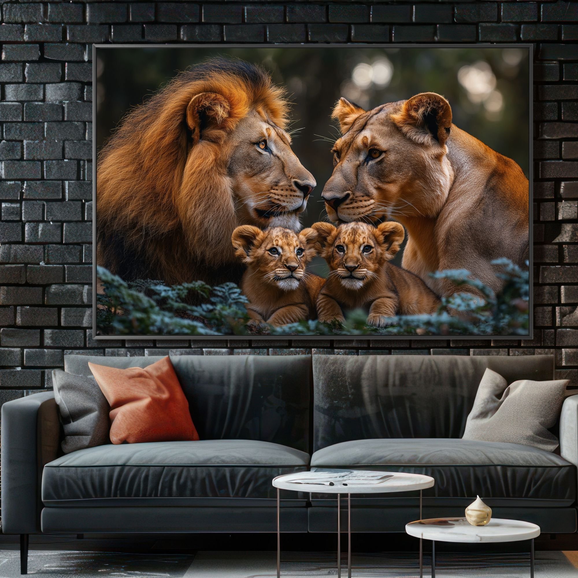 Quadro Decorativo Familia Leao Leoa Dois Filhotes Nas Folhas Sala ...
