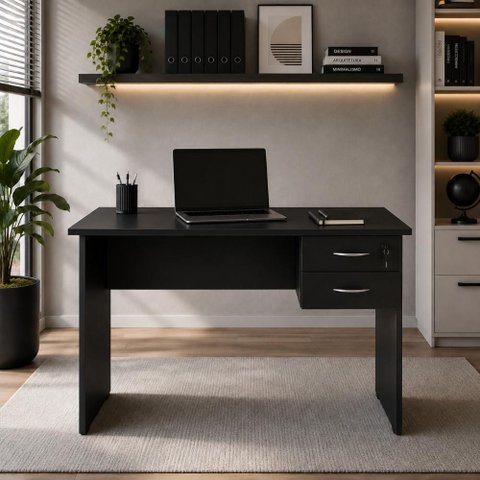 Escrivaninha com Gaveteiro SUSPENSO120CM X 60cm Home Office Pés Painel F5 Office Cor:Preto