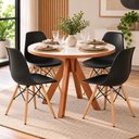 Ver imagem 1 de Conjunto Mesa Dallas Redonda 90cm 4 Lugares Tampo em MDF Branca com Cadeiras Eiffel Pretas