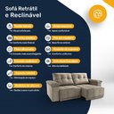 Ver imagem 5 de Sofá Retrátil e Reclinável 4 Lugares Espuma Fibra Siliconada Mariscal Veludo 200cm