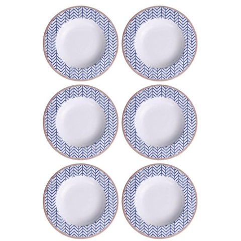 Kit 6 Pratos Fundos Porcelana Decorada 23cm Tramontina Abstratta Restaurante Mesa Posta