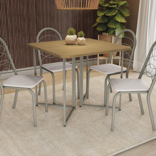 Kit Conjunto Mesa Quadrada 4 Cadeiras 90 x 90 cm Sala de Jantar