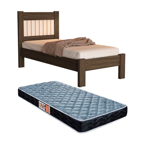 Cama Bela Castanho para Quarto Solteiro de Mdf com Estrado Madeira + Colchão D20 Incluso