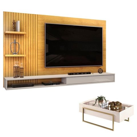 Painel para Tv Suspenso Bento Cedro Bali e Mesa de Centro Petri Bali – Dj Móveis