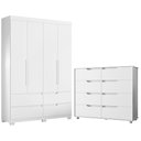 Ver imagem 1 de Guarda Roupa Solteiro Doble 04 Portas e Cômoda Doble Branco Freijo Flex -Móveis Albatroz