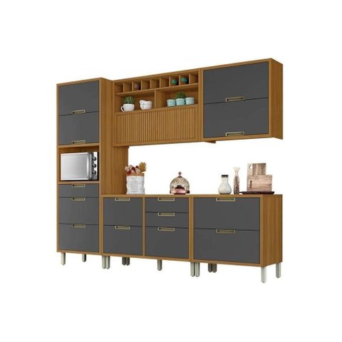 Cozinha Modulada Nesher Completa Nesher Imperatriz 5pçs 2 Balcões 2 Aéreos+ Paneleiro Freijo/