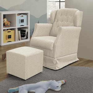 Poltrona Amamentação Balanço Descanso Manu com Puff Linho Bege Twdecora