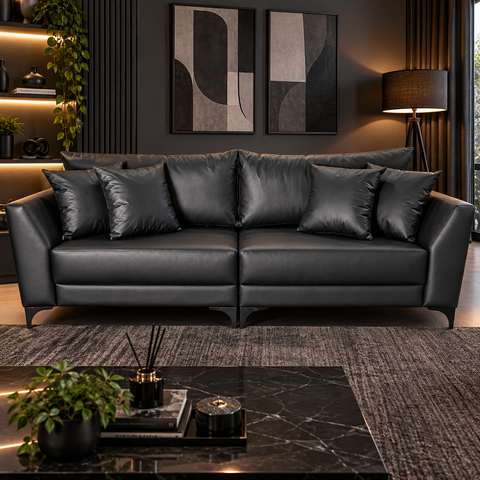 Sofá Pierri | Pé Aço Carbono | Tecido Corano | 220cm | Preto