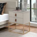 Ver imagem 1 de Mesa de Cabeceira Unic 45 Off White Base Metalica Dourada
