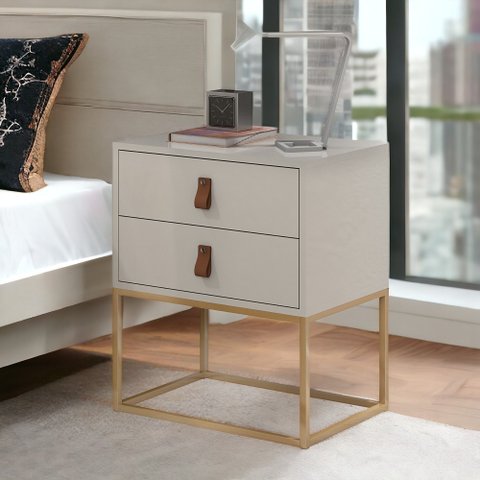 Mesa de Cabeceira Unic 45 Off White Base Metalica Dourada