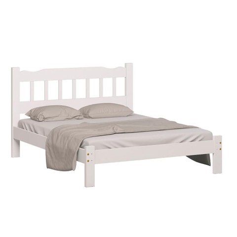 Cama de Casal Queen Branca Madeira Maciça Pérola
