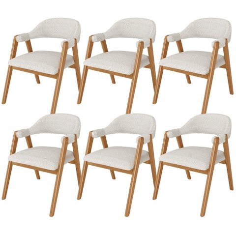 Kit 06 Cadeiras de Jantar e Estar Living Estofada Nadja L02 Bouclê Cru - Lyam Decor