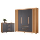 Ver imagem 1 de Guarda Roupa Casal Doble 06 Portas e Cômoda Fontana 02 Portas e 07 Gavetas Freijo Titanium- Móveis