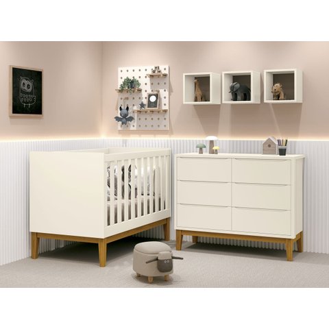 Jogo de Quarto para Bebê Classic New Areia Fosco com Madeira - MoveisAqui