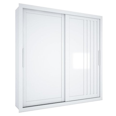 Guarda Roupa Casal Trian 2 Portas de Correr 4 Gavetas MDP MDF Branco Absoluto 220cm Milani Movelaria
