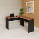 Ver imagem 1 de Mesa Escrivaninha 120cm em L Tampo 30mm Pés Painel F5 Office Cor:Nogal com Preto