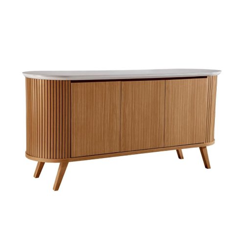 Aparador Buffet Luna 160cm com 3 Portas e Tampo de Vidro Castanho Cinamomo/off White