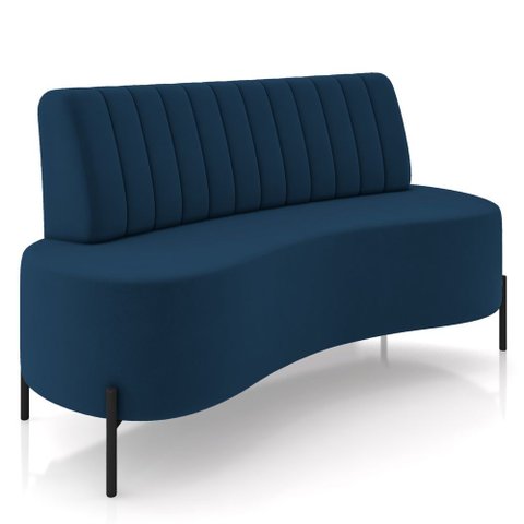 Sofá Chaise 2 Lugares Sala Living 160cm Pés Industrial Cayman K01 Veludo Azul Marinho - Lyam Decor