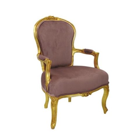 Poltrona Cadeira Luiz Xv Tecido Nobre Rose Madeira Dourada Alta Decoração