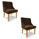 Ver imagem 1 de Kit 2 Cadeiras Estofadas para Sala de Jantar Base Fixa de Madeira Castanho Lia Suede Marrom - Ibiza