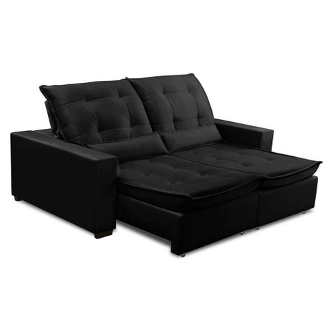 Sofa Retratil Reclinavel 2 Lugares 2,20m Atlantis Veludo Preto Lansofbr