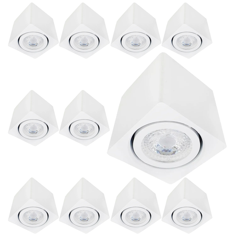 Kit 10 Spot Sobrepor Teto Beiral para Lâmpada Dicroica Branco Direcionável + 10 Lâmpadas Cor:branco