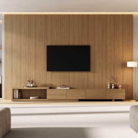 Rack Extensível com Painel TV 86 Polegadas 360x230cm Aruá CabeCasa MadeiraOriginals Marrom