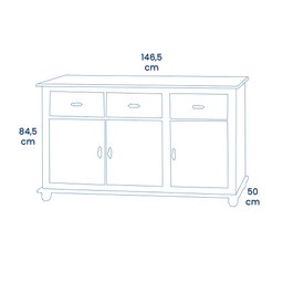Balcão Buffet 3 Portas e 3 Gavetas Sevilha Pés Torneados em Madeira 631- Laca Azul Bic - 2