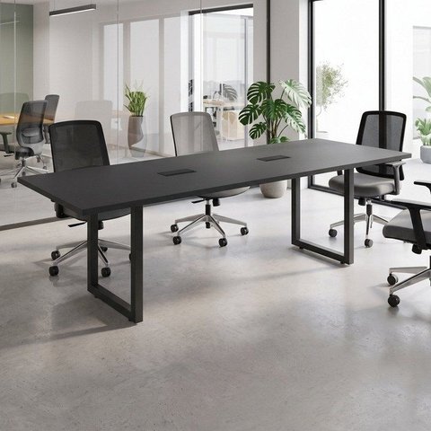 Mesa Reunião Escritório 250x90cm 2 Caixas de Tomadas e Pés Metal Industrial Executive