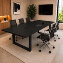 Ver imagem 1 de Mesa Reunião Escritório 250x90cm 2 Caixas de Tomadas e Pés Metal Industrial Executive