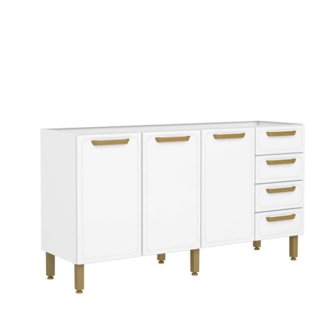 Balcão de Aço 3 Portas 4 Gavetas Branco Bella Bertolini