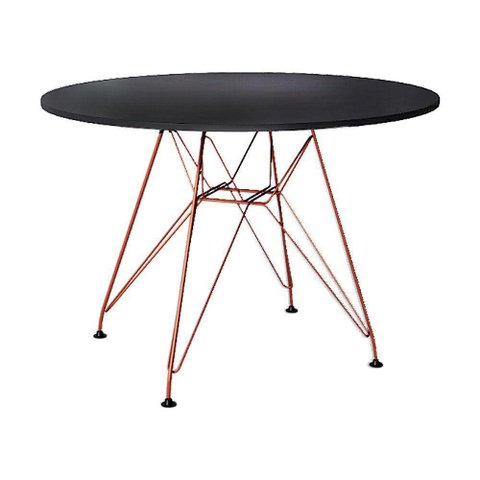 Mesa Cobre Tampo Redondo De Madeira Preto 90 Cm