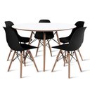 Ver imagem 1 de Conjunto de Mesa de Jantar Eames Eiffel Redonda 100cm Tampo de Madeira Branco com 5 Cadeiras Pretas