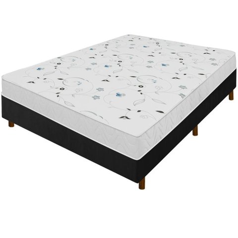 Cama Box Preta + Colchão Casal Salta Liso Branco Espuma D23 138x188x51cm