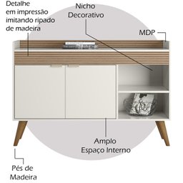 Balcao Aparador Buffet 120 Cm 2 Portas Off White Madeira Dmad - 3
