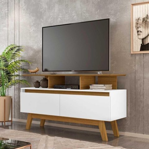 Rack para TV Carrol 50 Polegadas 120cm MDF MDP Cinamomo Branco Bechara Móveis