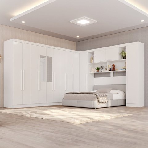 Guarda-Roupa de Canto com Espelho Modulado 11 Portas 4 Gavetas Portugal Branco