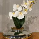 Ver imagem 2 de Arranjo Grande Centro de Mesa Orquídea Branca Artificial Vaso Espelhado