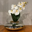 Ver imagem 1 de Arranjo Grande Centro de Mesa Orquídea Branca Artificial Vaso Espelhado