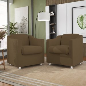 Kit 2 Poltronas Decorativas Reforçada Consultório Sala Suede Cor:Marrom