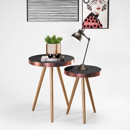 Mesa Lateral para Sala Malaga Pés Palito Tecido Sintético Preto 2 Unidades Salaone - 2