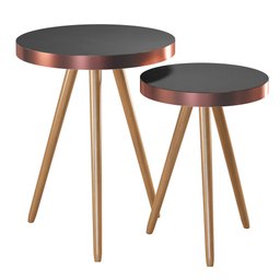 Mesa Lateral para Sala Malaga Pés Palito Tecido Sintético Preto 2 Unidades Salaone - 1