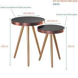 Mesa Lateral para Sala Malaga Pés Palito Tecido Sintético Preto 2 Unidades Salaone - 3