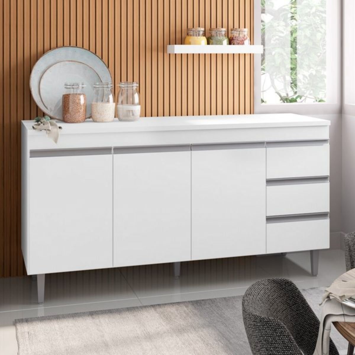 Balcão Armário de Cozinha sem Tampo 150cm Andréia Branco | MadeiraMadeira
