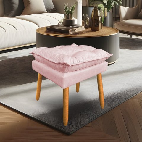 Puff Decorativo Opala Suede Rosa Bebê Pés Palito Sky Mobile