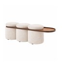 Ver imagem 5 de Puff Linen 3 Lugares com Mesa Auxiliar Aro Titânio Poliéster Bouclé Off White - Sallar Home